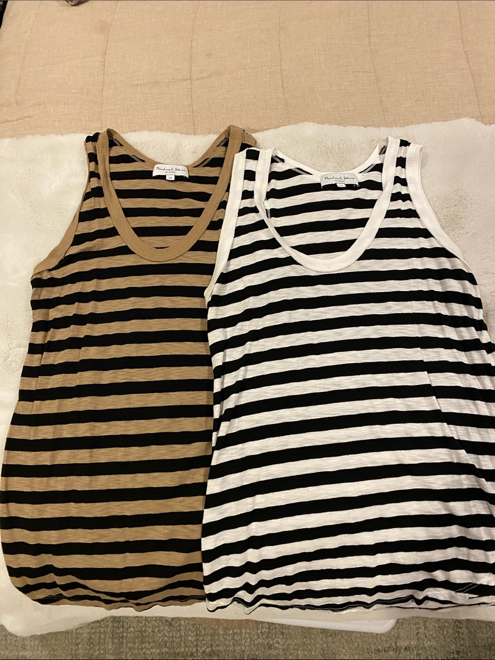 Michael Stars Black & White AND Black & Beige Striped Tank Tops
